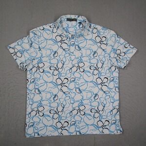 G/FORE Mens Abstract Floral Golf Polo Shirt Blue White XL GMP000047